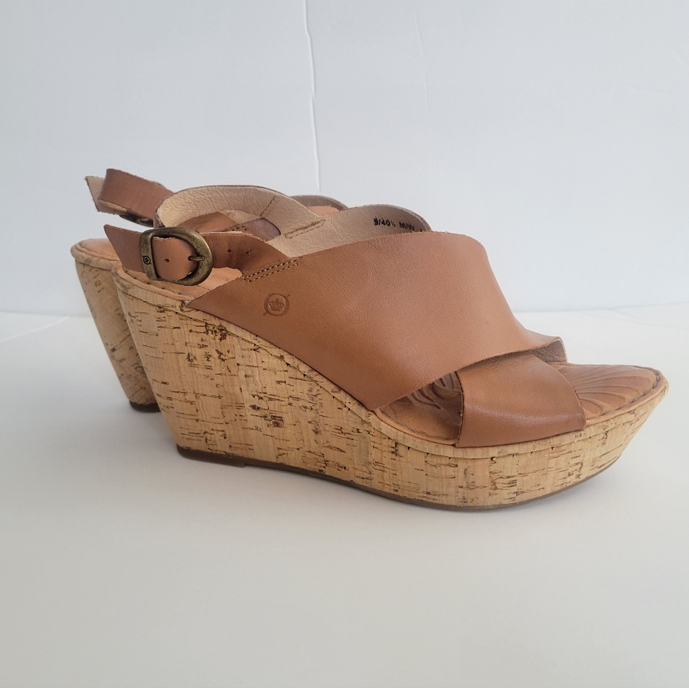 Tan Leather/cork Wedge Sandals